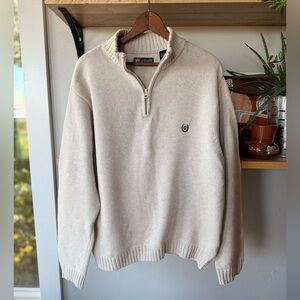 CHAPS Ivory Oatmeal Quarter Zip Mockneck 100% Cotton Sweater Sz XL